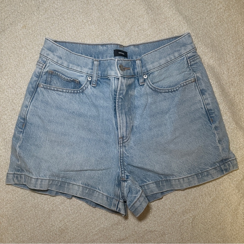 Express Light Blue Jean Mom Shorts - Picture 2 of 5